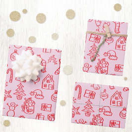 Holiday Scribble Doodle Rot und Rosa Geschenkpapier Set