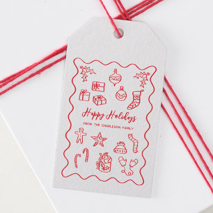Holiday Scribble Illustration Doodle Red and White Geschenkanhänger