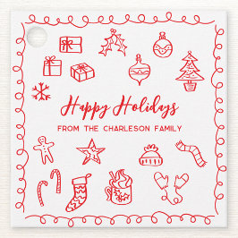 Holiday Scribble Illustration Doodle Red Gift Tag Geschenkanhänger