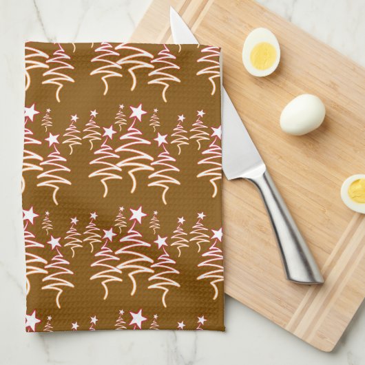 Holiday Scribble Tree + Star Repeat Brown Geschirrtuch (Viertel Falte)