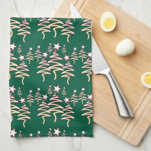 Holiday Scribble Tree + Star Repeat Green Geschirrtuch (Viertel Falte)