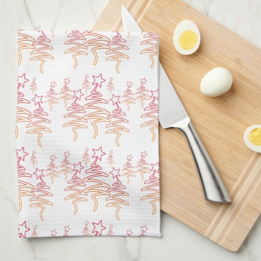 Holiday Scribble Tree + Star Repeat White Geschirrtuch (Viertel Falte)