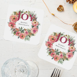 Holiday Season Joy Wreath Botanical Rechteckiger Pappuntersetzer