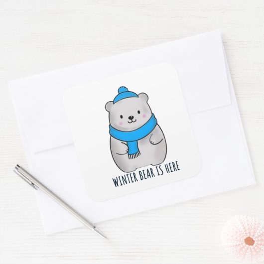 Holiday Season Winter Bear Quadratischer Aufkleber (Umschlag)
