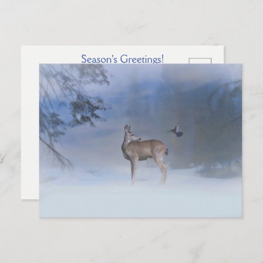 Holiday Seasons Greetings Blue Bird Deer Postkarte (Vorne/Hinten)