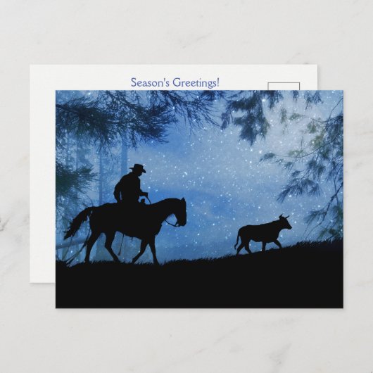 Holiday Seasons Greetings Cowboy Cattle Postcard Postkarte (Vorne/Hinten)
