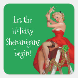 Holiday Shenanigans Retro Pinup Weihnachten Quadratischer Aufkleber