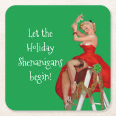 Holiday Shenanigans Retro Pinup Weihnachten Rechteckiger Pappuntersetzer (Vorderseite)
