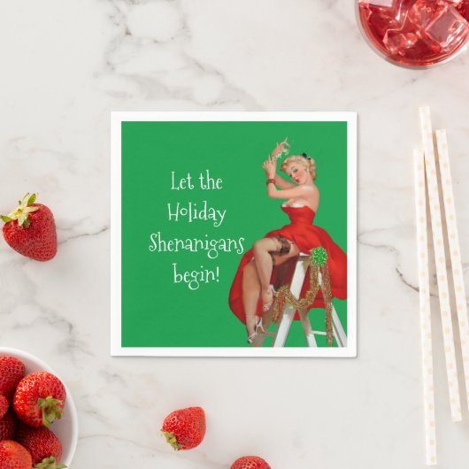 Holiday Shenanigans Retro Pinup Weihnachten Serviette (Beispiel)