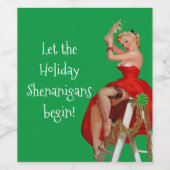 Holiday Shenanigans Retro Pinup Weihnachten Weinetikett (Einzelnes Label)