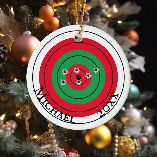 Holiday Shooting Target Gun Shooter Monogram Keramik Ornament