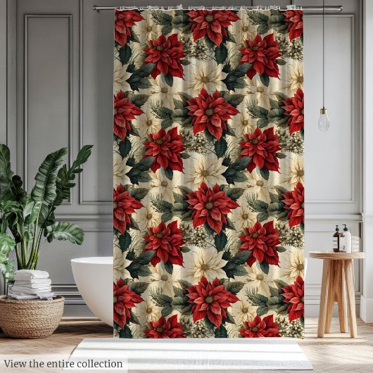 Holiday Shower Curtain Classic Christmas Flowers Duschvorhang