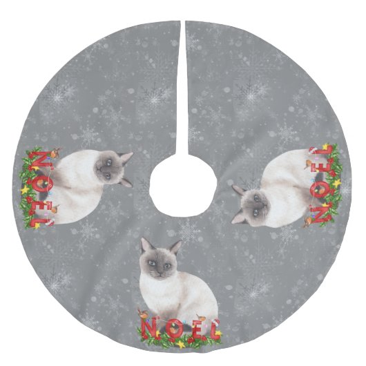 Holiday Siamese Cats Wasserfarbe Polyester Weihnachtsbaumdecke (Vorderseite)