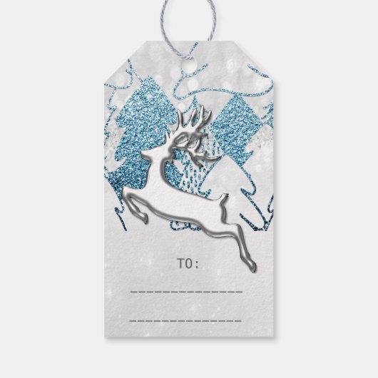 Holiday Silver Blue Grau Weihnachtsmann Rentier 3D Geschenkanhänger (Rückseite)