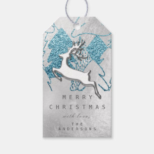 Holiday Silver Blue Grau Weihnachtsmann Rentier 3D Geschenkanhänger