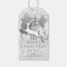 Holiday Silver Spark Grau Weihnachtsmann Rentier 3 Geschenkanhänger