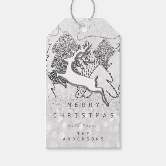 Holiday Silver Spark Grau Weihnachtsmann Rentier 3 Geschenkanhänger (Vorderseite)