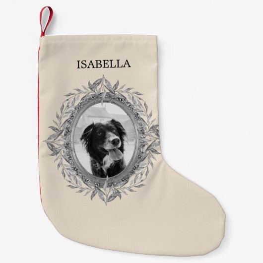 Holiday Silvery Blätter Wreath Foto Kleiner Weihnachtsstrumpf (Vorderseite)
