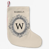 Holiday Silvery Blätter Wreath Monogram Kleiner Weihnachtsstrumpf (Vorderseite)