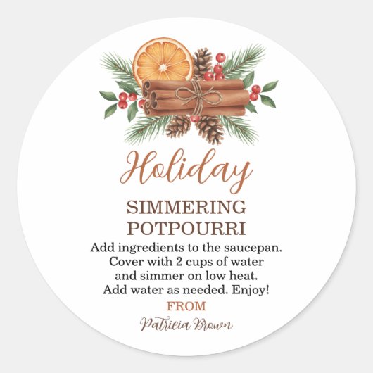 Holiday Simmering Potpourri Personalized Runder Aufkleber (Vorderseite)