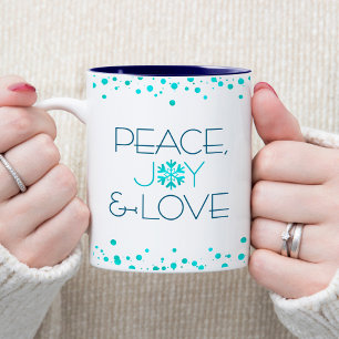 Holiday Simple Modern Snowflake Peace Joy Liebe Zweifarbige Tasse