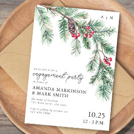 Holiday Simple Pine Branch Engagement Party Einladung