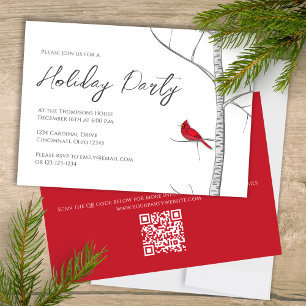 Holiday Simple Red Kardinal Birch Tree QR Code Einladung