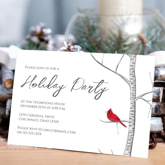 Holiday Simple Red Kardinal Birch Tree QR Code Einladung