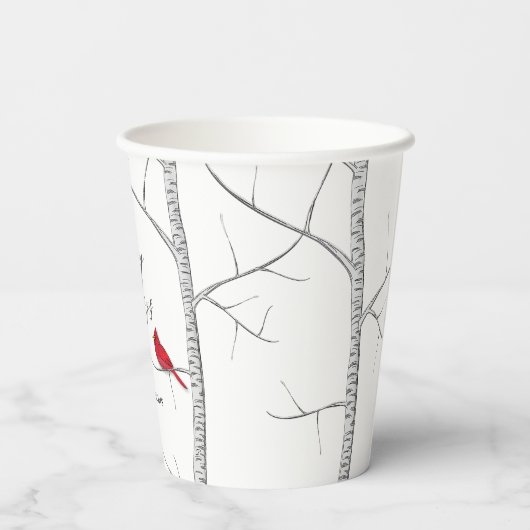 Holiday Simple Winter Red Kardinal Birch Tree Pappbecher (Rückseite)