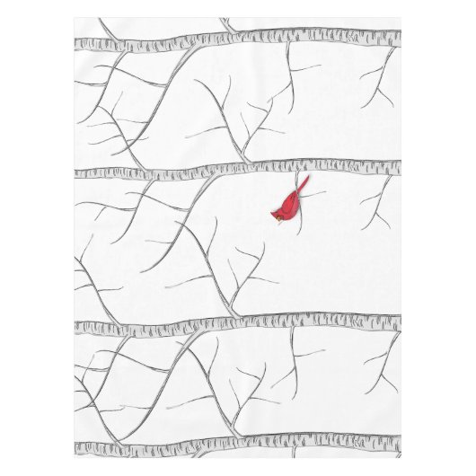 Holiday Simple Winter Red Kardinal Birch Tree Tischdecke (Vorderseite)