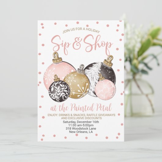 Holiday Sip and Shop Einladung (Stehend Vorderseite)