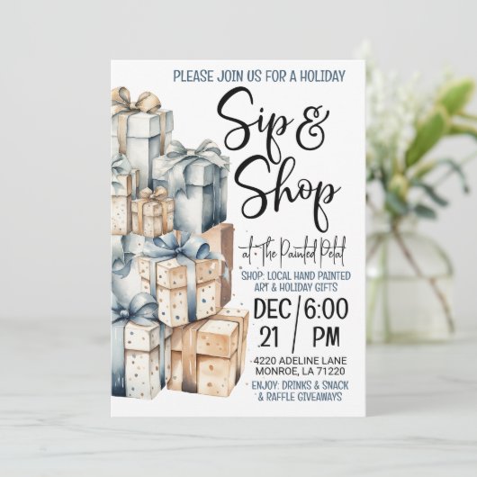 Holiday Sip and Shop Einladung (Stehend Vorderseite)