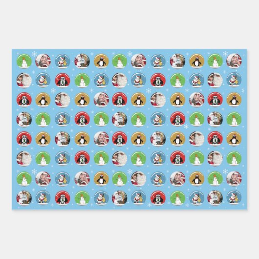 Holiday Snow Globe Maßgeschneiderte Drei-Foto-Vorl Geschenkpapier Set (Vorderseite)