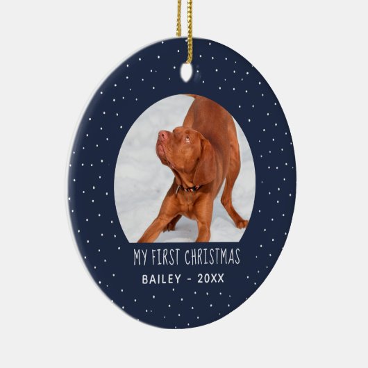 Holiday Snow Mein erster Weihnachtsmann Blau Keramik Ornament (Rechts)