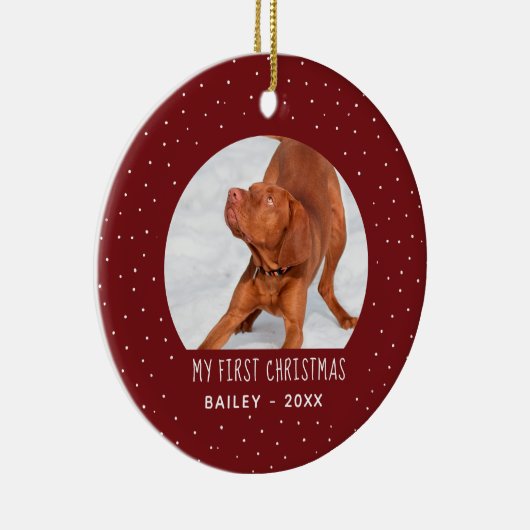 Holiday Snow Mein erster Weihnachtsmann Rot Keramik Ornament (Rechts)