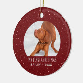 Holiday Snow Mein erster Weihnachtsmann Rot Keramik Ornament (Links)