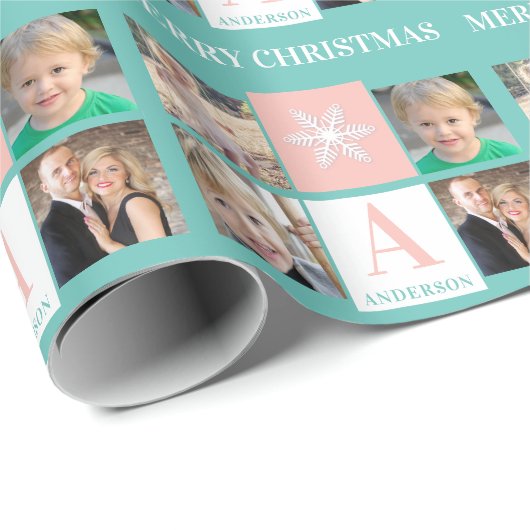 Holiday Snowflake Foto Collage Weihnachten Geschenkpapier (Rolleneckpunkt)