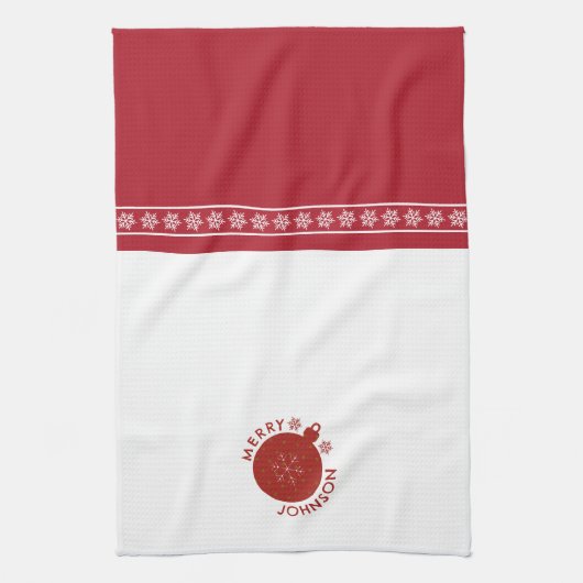 Holiday Snowflake Fügen Sie Ihren Namen Text hinzu Geschirrtuch (Vertikal)