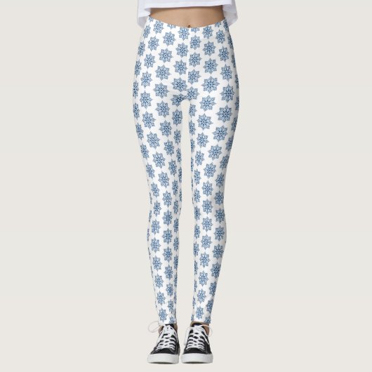Holiday Snowflake Plaid Pattern Blue Leggings (Vorderseite)