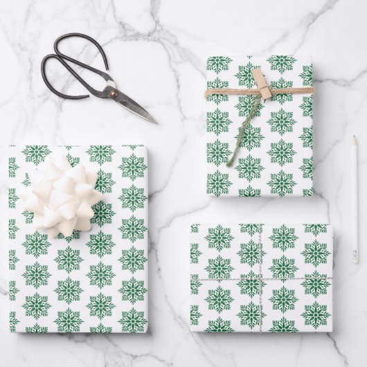 Holiday Snowflake Plaid Pattern Green Geschenkpapier Set (Vorderseite)