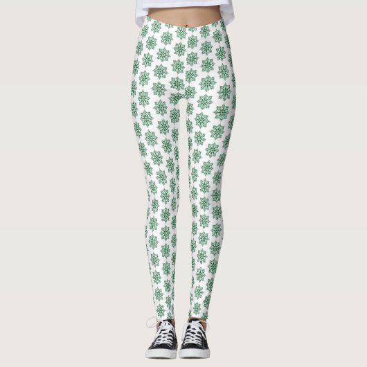 Holiday Snowflake Plaid Pattern Green Leggings (Vorderseite)