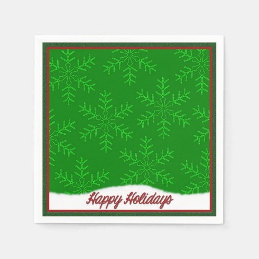 Holiday Snowflakes Green Christmas Napkins Serviette (Vorderseite)