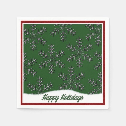 Holiday Snowflakes Green Christmas Napkins Serviette (Vorderseite)