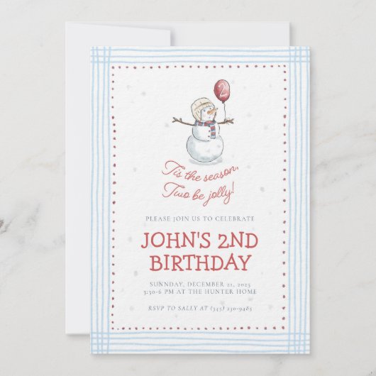 Holiday Snowman 2nd Birthday Invitation Einladung (Vorderseite)