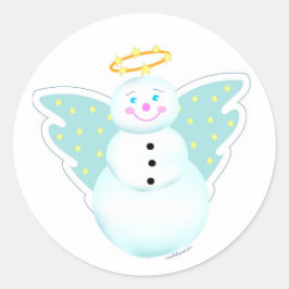 Holiday Snowman Angel Label Runder Aufkleber