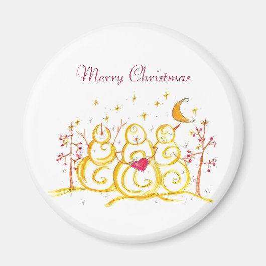 Holiday Snowman Crescent Moon Frohe Weihnachten Magnet (Vorne)