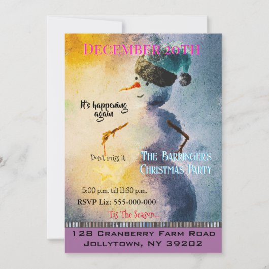 Holiday Snowman Jährliches Weihnachtsfest Party Ei Einladung (Vorderseite)