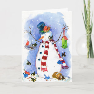 Holiday Snowman mit Vogelkarte Feiertagskarte