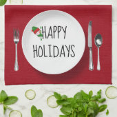 Holiday Snowman on White Plate Geschirrtuch (Gefaltet)