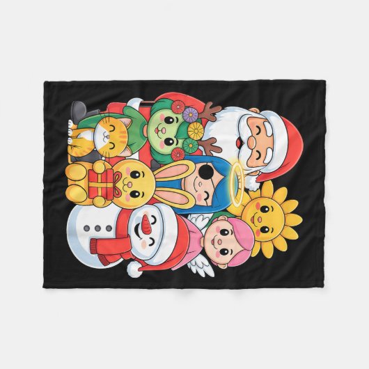 Holiday Snowman Santa Bunny Cat Angel Winter Fleecedecke (Vorderseite (Horizontal))